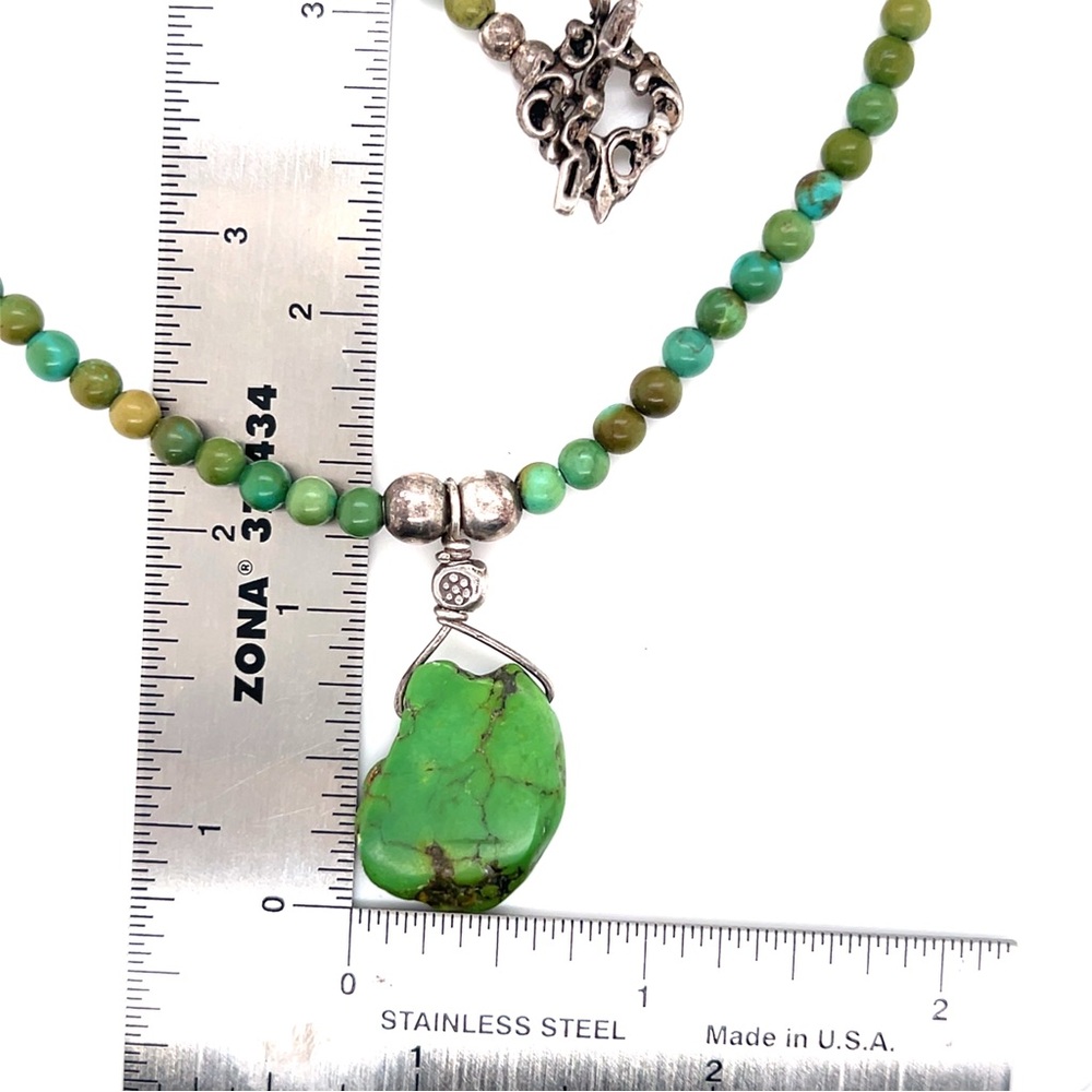Green Beaded Necklace with Silver Accents - Picture 3 of 5